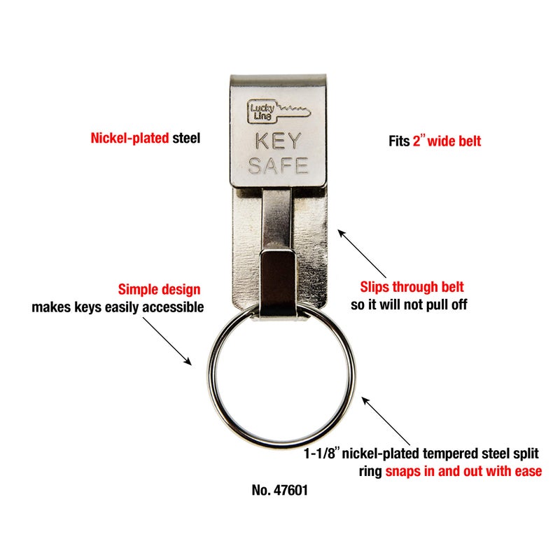 Lucky Line Key Safe Belt Key Ring Holder Slip-On, 2â€ Wide Belt- Heavy Duty Belt Key Clip, Key Chain, 5 Pack (476005), Silver - Image 4
